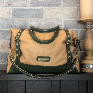 Steve Madden Green/Tan 5 pocket handbag w/ strap